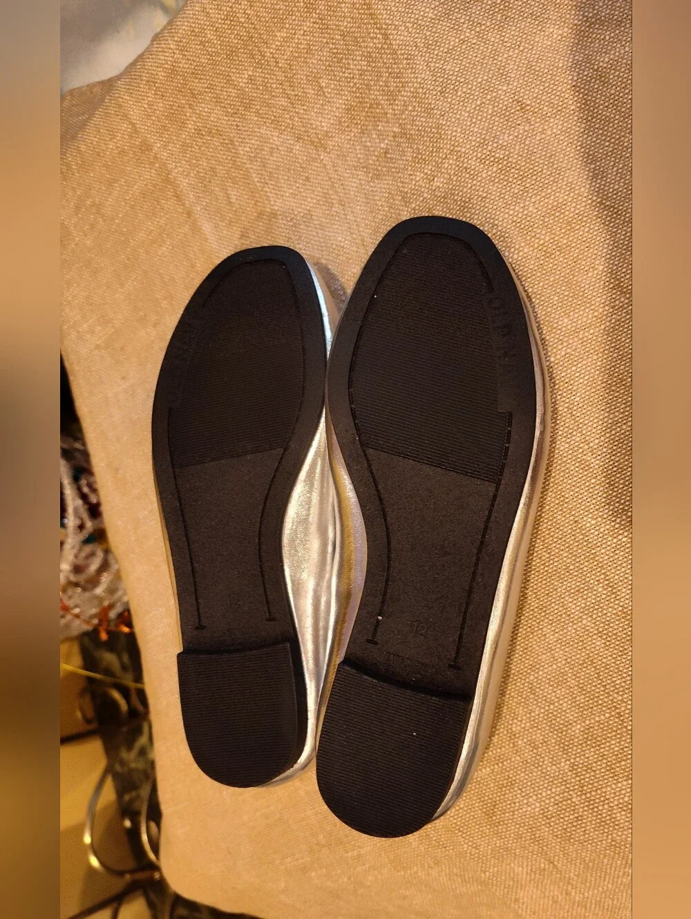 Silver Metallic Ballet Flats with Navy Trim